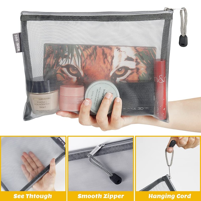 GINOYA Pack of 6 Mesh Cosmetic Bags, Nylon Toiletry Bag