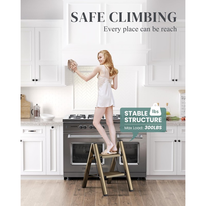 GameGem 2 Step Ladder, Folding Step Stool with Wider Pedal,