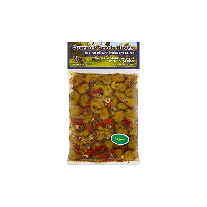 Attis Gourmet Greek Aegea Pitted Olives in Olive Oil, 400