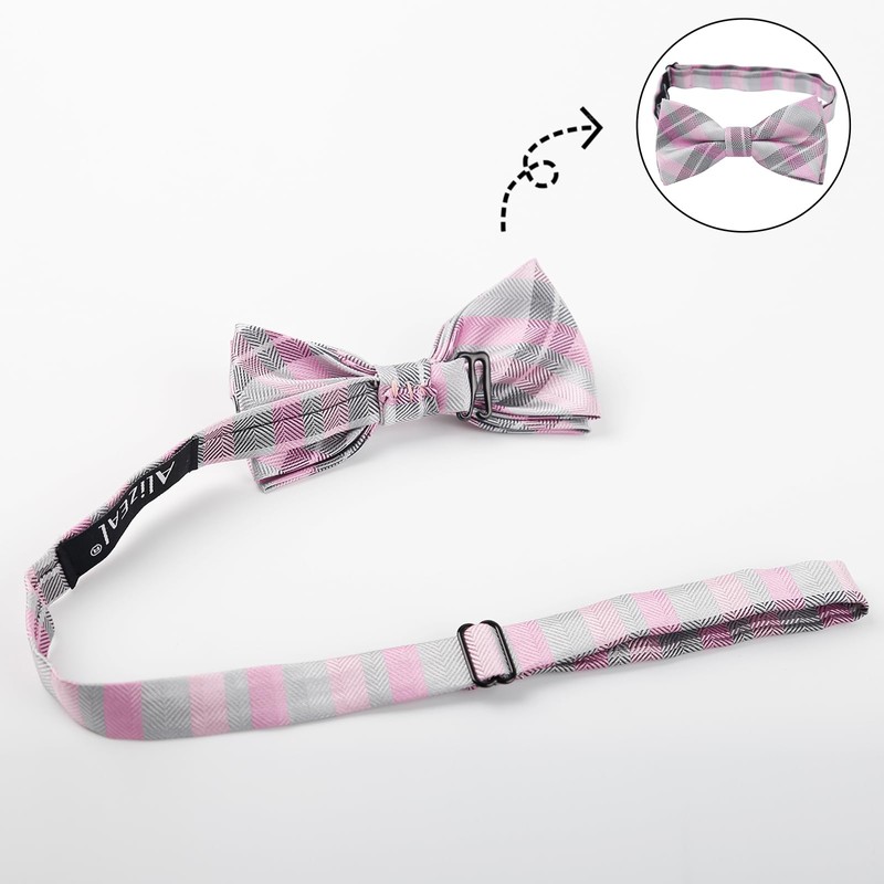 Alizeal Boys Stripe Fun Novelty Pre-tied Kids Bow Tie, Pink+Gray