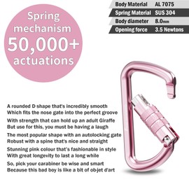 FresKaro 3inch Locking Carabiner Clips with a Twist Auto Lock, Heavy Duty Rated 2698lbs, Lightweight & Rustproof 7075 Aluminum, for Hammocks, Yoga Swings, Camping, Keychain or Backpacks. 3pcs, Pink.