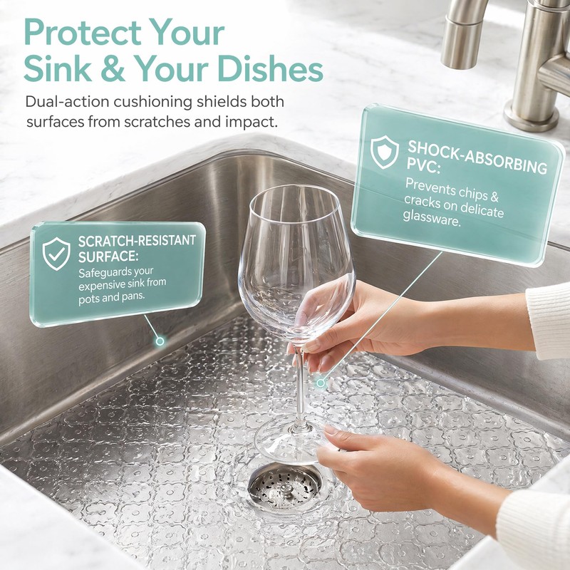 FTISSLY 2 PCS Kitchen Sink Mat Adjustable Sink Protector Mat