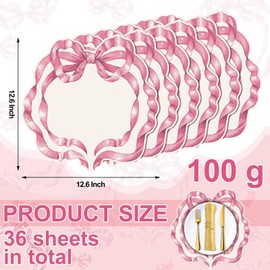 Tinlade 36 Pcs Pink Placemats 12.6" Bow Shaped Dinner Mats Coquette Birthday Decorations Pink Bow Party Supplies Disposable Paper Placemats for Birthday Bachelorette Bridal Engagement Party