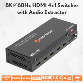 J-Tech Digital 8K HDMI Switch 4 in 1 Out 8K@60Hz 4K@120Hz 1080P@240Hz, HDR HDCP2.3 EDID, Support CEC, Compatible with PS5/PS4/Xbox/Nintendo Switch/Apple TV/Roku/Fire TV