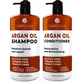 Moroccan Argan Oil Shampoo and Conditioner Set - Sulfate Free with No Parabens - Botanicals for Women and Men - Professional Moisturizing, Anti Frizz, Hydrating Solution for Dry, Wavy and Curly Hair
