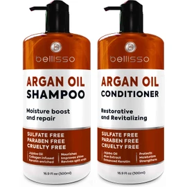 Moroccan Argan Oil Shampoo and Conditioner Set - Sulfate Free with No Parabens - Botanicals for Women and Men - Professional Moisturizing, Anti Frizz, Hydrating Solution for Dry, Wavy and Curly Hair