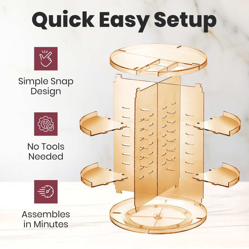 360 Rotating Makeup Organizer - Adjustable Shelf Height and Fully