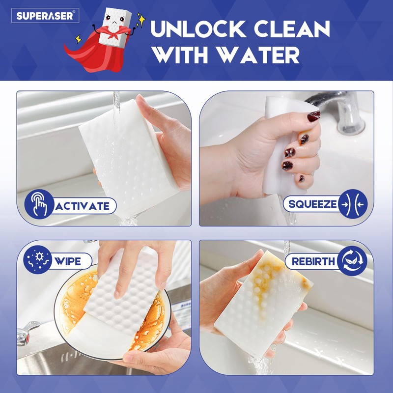 SUPERASER Essential-50 Melamine Sponges, Surface Safe Cleaning