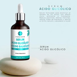 PUREZANATUR Serum facial Ácido glicólico + Salicílico hidratante 50ml Suero antiedad con AHA, BHA, Acido hialurónico reductor de sebo skincare