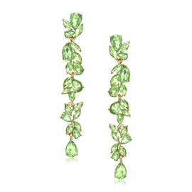 EVER FAITH Rhinestone Crystal Chandelier Dangle Earrings for Women Brides, Art Deco Marquise Teardrop Bridal Long Drop Ear Accessory for Prom Peridot Silver-Tone