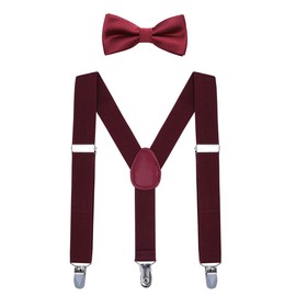 WELROG Kids Suspender Bow Tie Sets - Adjustable Braces With Bowtie Gift Idea for Boys and Girls (Wine red)