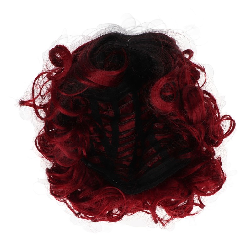 Curly Short Wig Wine Red Women Wig Gradient Color Adjustable