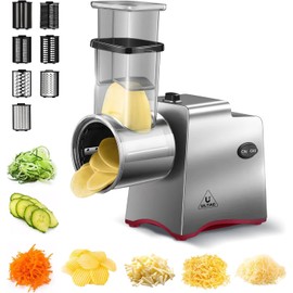 ULTAC Electric Cheese Grater, Electric Cheese Grater for Block Cheese with 7 Different Shapes of Blades, 250W Electric Slicer Shredder, Electric Salad Machine for Cheeses, Fruits, Vegetables