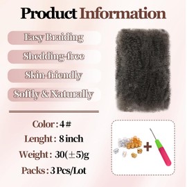 XIIMENALU Afro Kinky Curly Braiding Bulk Hair For Mini Twists Afro Kinkys Bulk Synthetic Hair Cuban Twist Hair Soft Locs Micro Spring Twist For Dreadlocks Loc Repair (4#, 8inch)