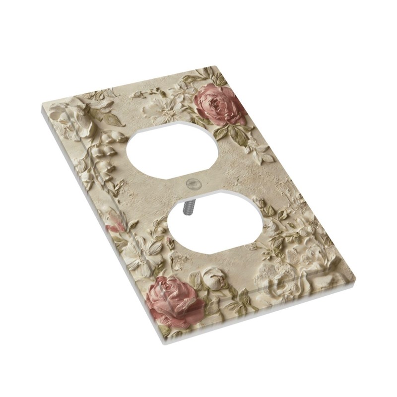 TebuTeak Decorative Outlet Covers Rustic Pink Rose Flower Green Leaf
