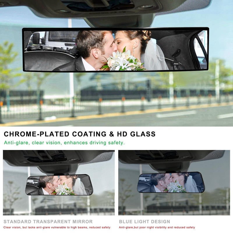 NYTKL Car Rear View Mirror, 12 Inch Chrome Tint Anti-Glare