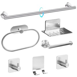 Bathroom Hardware Accessories Set, 7Piece Silver Towel Bar Set Stainless Steel, Towel Racks for Bathroom Wall Mounted Towel Holder Set, 24 inch