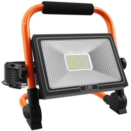 LTE 50W LED Work Light, 4300LM 500W Equivalent Portable Light IP66 Waterproof Outdoor Flood Lights 16.4FT Cable with Plug Switch, 5000K Daylight, Adjustable Job Site Lighting for Garage Workshop