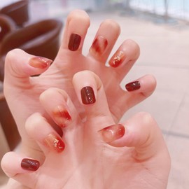 CATKIN Press On Nail Fasle Nail with design 24pcs Full Cover Reusable Acrylic Nails Artificial Nails for Women girls Medium Square Decoration Fake Nails Amber brown