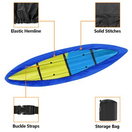 i COVER Kayak Cover, Canoe Cover for Outdoor Storage Heavy Duty Waterproof, UV Resistant Boat Cover Fits 9.3-10.5ft Kayak, Canoe, SUP, Paddle Board, and Fishing Boat