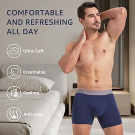 netdraw Mens Ultra Soft Viscose Bamboo Boxer Briefs With Fly Seamless Breathable Cool 5'' Underwear 3 Pack, Charcoal/Smoke Blue/Pale Green, Large