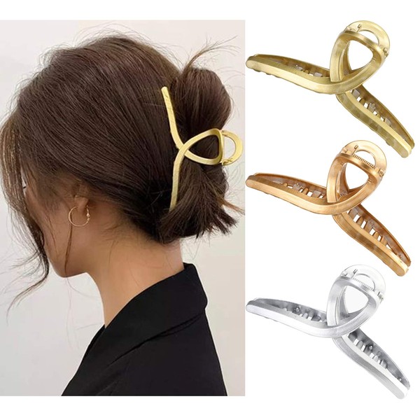 Claw Hair Jaw Clips Barrettes - 3 Pcs No Slip Claw Clip Hair Clamp Grips for Women Girls Jaw Clips Clamp Barrettes(Plastic(Gold+Rose gold+Silver))