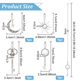 BENECREAT 4Pcs Alloy Ceiling Fan Pull Chain Extenders, Key Star and Moon Ceiling Fan Extension with Stainless Steel Ball Chain for Ceiling Light Fans Lamps and Wall Lights