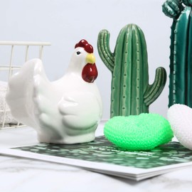 Ceramic Kitchen Scrubby Sponge Holder, White Chicken Collection, Adorable Home & Kitchen Décor
