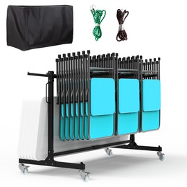 Eastrexon Folding Chair Rack, Heavy-Duty Folding Chair Cart with Swivel Wheels, 660 LBS Capacity for 12 Tables or 42 Chairs, Chair and Table Cart w/Dust Cover and 2 Binding Ropes, 72”L x 33”W x 42”H