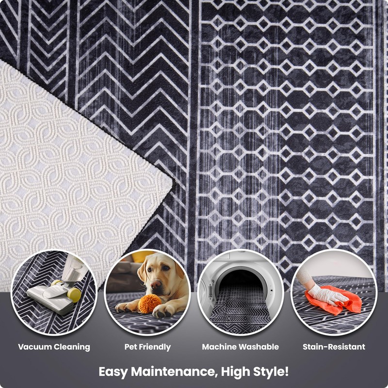 COTTY HOME Ultra Thin Non-Slip Washable Rug, Moroccan 9x12 Rug