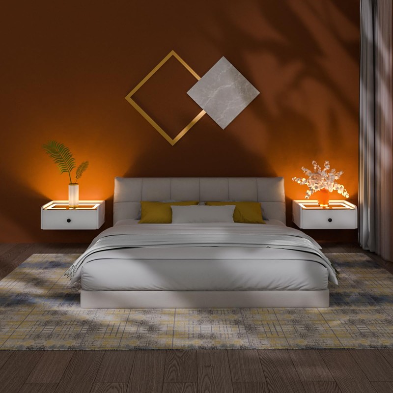 HOMEMORE Floating Nightstand with Charging Station Bedside Table LED Smart