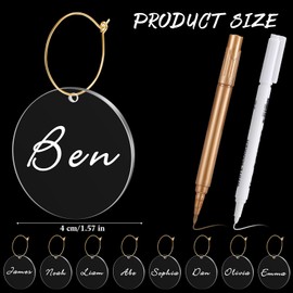 Tondiamo 40 Pcs DIY Wine Charms for Glasses Acrylic Wine Charms with Rings Tags Marker Pen Blank Wine Glass Labels Bulk for Stem Glasses Cocktail Champagne Wedding Dinner Party Favor(Gold, Round)