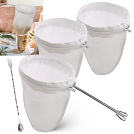 SNAIL GARDEN Thai Tea Filter Stainless Steel - with 2Pcs Replacement Coffee Tea Filter Bags+1 Mixing Bar Spoon, 5.4" Large Thai Tea Cotton Strainer with Handle & Zipper, Reusable Coffee Strainer