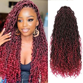 FFDDear 8 Packs Curly Faux Locs Crochet Hair 18 Inch Goddess Locs Crochet Hair Ombre River Faux Locs Synthetic Crochet Braids with Curly Hair Boho Style Crochet Braids (#Tbug)