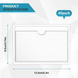 40 Pack 3" x 5" Index Card Pockets with Top Open Self-adhesive Index Card Holders Clear Plastic Labels Holders for Storage Bins, Organizing