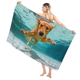 ONE TO PROMISE Beach Towel Underwater Dog Towel Funny Golden Retriever Towels, Sand Free Oversized Cool Beach Towel for Women Men Kids, Quick Dry Bath Towel for Swim/Surf/Pool, (32"x52")