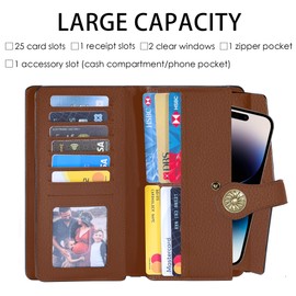 Travelambo Women's Wallet RFID Blocking Trifold Clutch Large Capacity Credit Card Holder Travel Purse