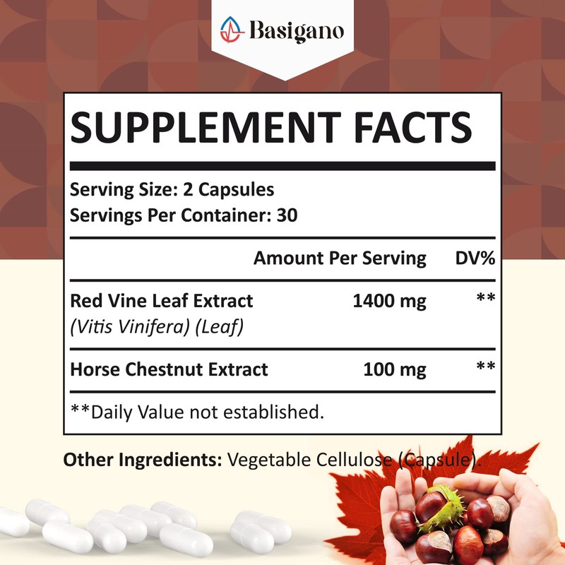 Basigano Red Vine Leaf & Horse Chestnut Extract Capsule Supplements