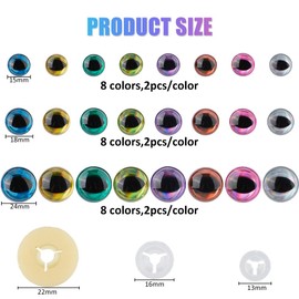 SUPERFINDINGS 48Pcs 3 Sizes 15/18/24mm Plastic Safety Eyes Stuffed Animal Eyes for Crochet Craft Doll Eyes with Washers for DIY Crafts Stuffed Animals Doll Puppet Plush