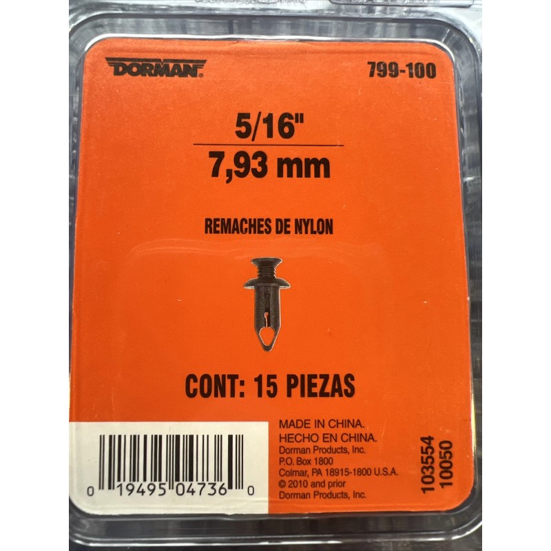Dorman Nylon Rivets 5/16” 30 Pcs Dorman 799-100 (2pack)