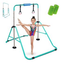 Triclicks Folding Gymnastics Bar for Kids, Adjustable Height Junior Training Kip Bar, Home Expandable Horizontal Gymnastic Monkey Bars Equipment