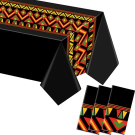 Kinlop 3 Pcs Black History Tablecloth 108 x 51 Inch Juneteenth Kwanzaa Table Covers Plastic Waterproof Disposable Table Clothes for Africa American Independence Freedom Party Supplies(Kente)