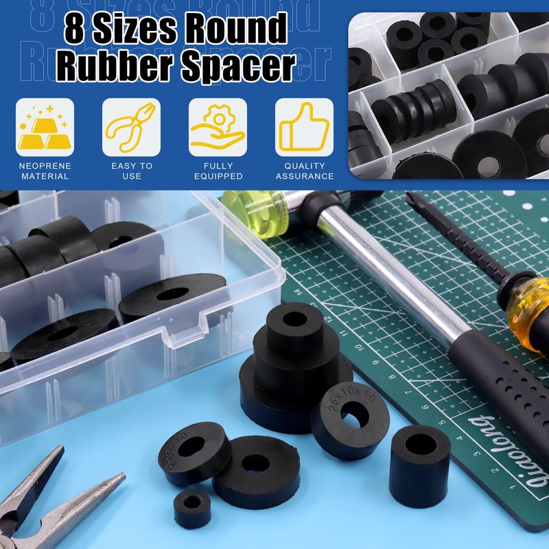 Glarks 40Pcs 8 Sizes Round Rubber Spacer Assortment Kit, Multi