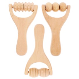 BPTRKOM Pack of 3 Wooden Massage Roller Fascia Roller with Handle Massage Roller Legs Massage Roller Massage Roller for Relaxing Back, Leg, Hands, Full Body Muscles