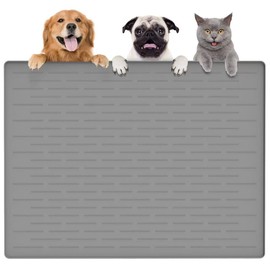 Jet Lag Large 39.4” x 29.5” Pet Food Mat, Waterproof Silicone Dog Mats for Food and Water, Nonslip Pet Feeding Mats with Raised Edge & Anti-Slip Strip for Dog Cat Bowls, Pet Mat for Floors, Gray
