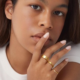 Sanfenly 14K Gold Filled Band Rings for Women Gold Stackable Ring Set Thin Gold Ring Plain Pinky Thumb Midi Statement Band Ring Non Tarnish Comfort Fit 3Pcs 1.5mm 3mm 6.5mm