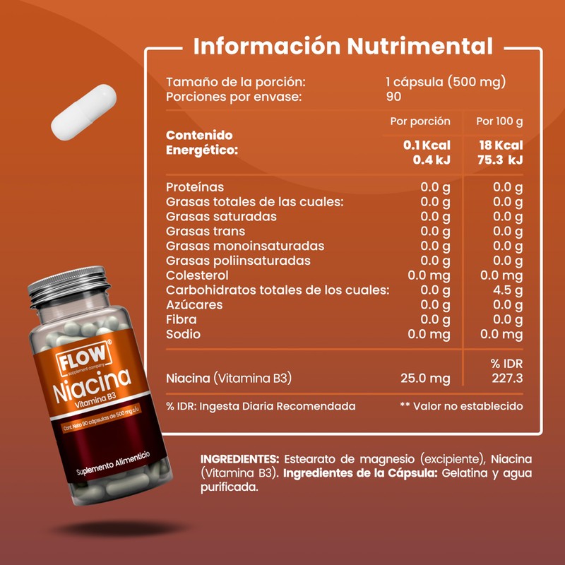 Niacina - Vitamina B3-90 Cápsulas para 3 Meses - Apto