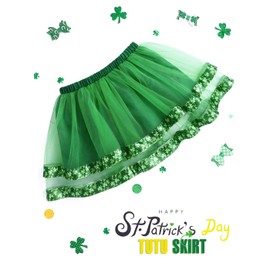 TWINKLEDE St Patrick's Day Tutu Skirt Shamrock Tutus Teens Clover Green Skirts Holiday Costume Tutu for Women, Green-ribbon 2 Layers, One Size-Medium