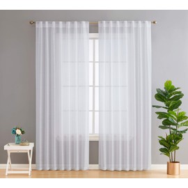 HLC.ME Lauren - Cortinas semitransparentes con filtro de luz, bolsillo superior y trasero, cortinas cortas ligeras para ventana, paneles de cortina para recámara y sala de estar, 2 paneles (54 x 63 pulgadas, blanco)