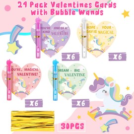 24 Pack Valentines Day Heart Cards with Unicorn Mini Bubble Wands Fun Valentines Day Exchange Gifts Unicorn Birthday Party Favors for Kids Girl Boy Classroom Class School Preschool Toys Game Prizes